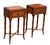 This is a great pair of sofa or bedside tables with a floral medallion drawer pull and wonderful faux bamboo base legs....