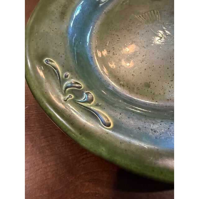 Vintage Large Green Platter Majolica Style With Embossed Fish Jumping for Hook For Sale - Image 4 of 11