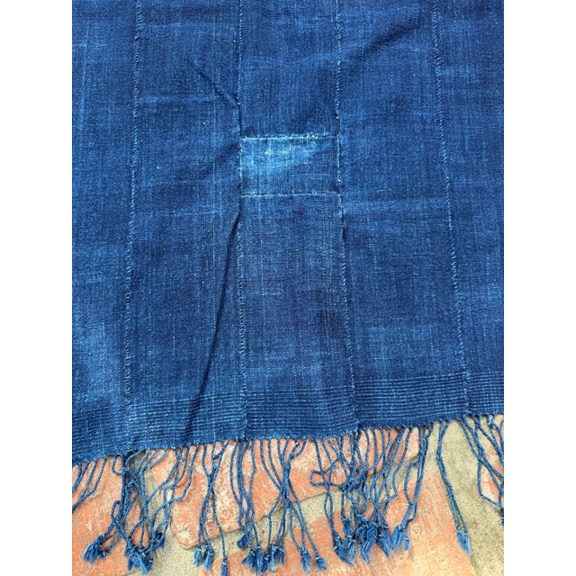 Blue Vintage African Indigo Denim Mossi Mudcloth 74” L X 37” W Textile | No. 111 For Sale - Image 8 of 9