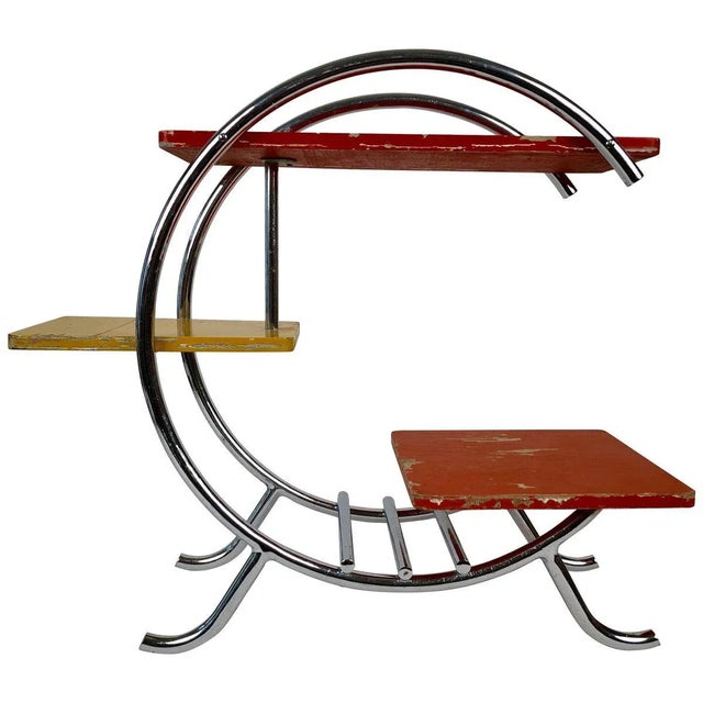 Bauhaus Chrome Etagere with Coral, Yellow & Red-Painted Shelves, 1920s For Sale - Image 11 of 11