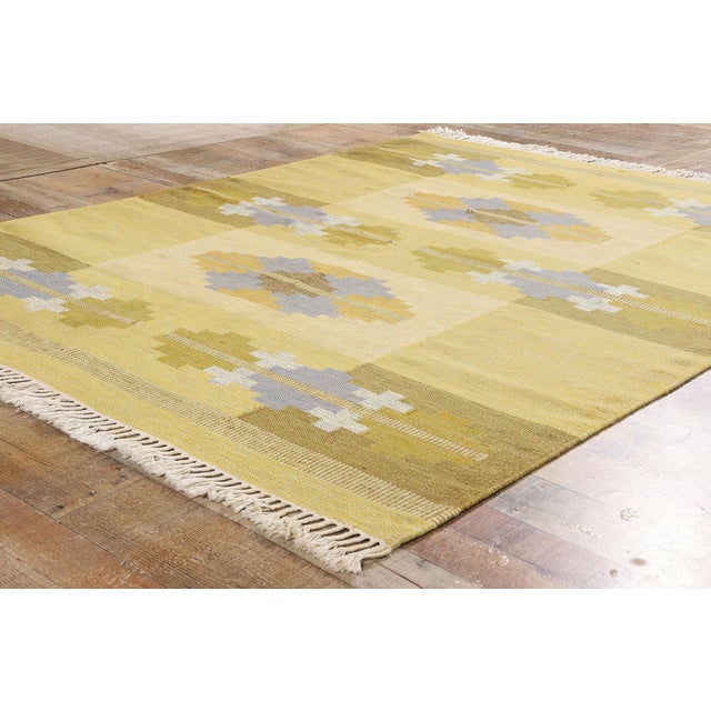 Textile Signed Lk Vintage Swedish Röllakan Rug - 05'07 X 07'03 For Sale - Image 7 of 9