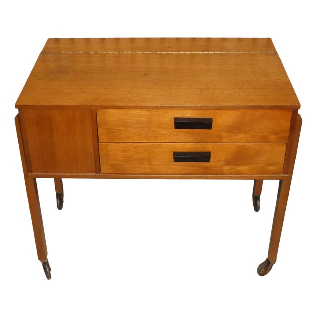 Vintage Sewing Cart in Walnut, 1960s For Sale