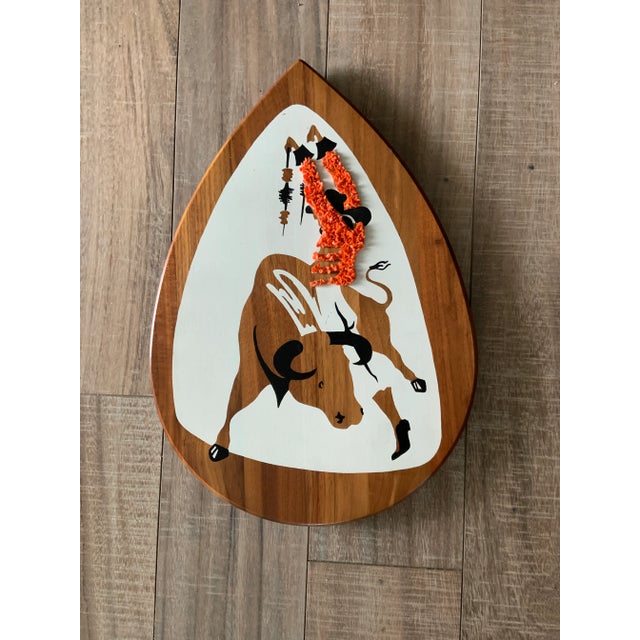 Vintage Mid-Century Modern Bull Fighting Matador on Teardrop Teak Wood Popcorn Shirt- Set of 3 For Sale - Image 10 of 10