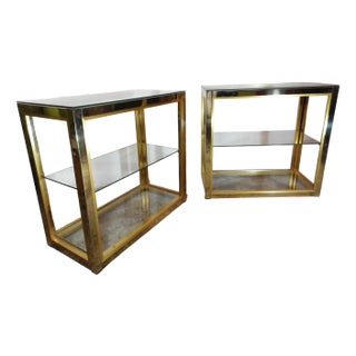 Italian Side Tables in Glass and Brass by Renato Zevi, 1960s, Set of 2 For Sale