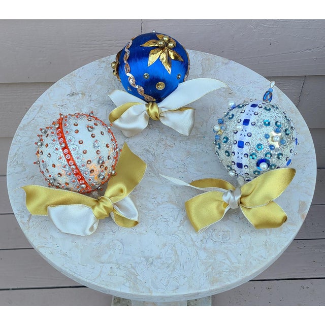 Contemporary Vintage Hand Made Beaded Christmas Ornaments - Set of 3 For Sale - Image 3 of 9