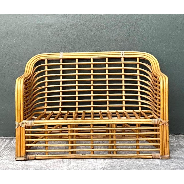 Vintage Stacked Rattan Loveseat For Sale - Image 10 of 12