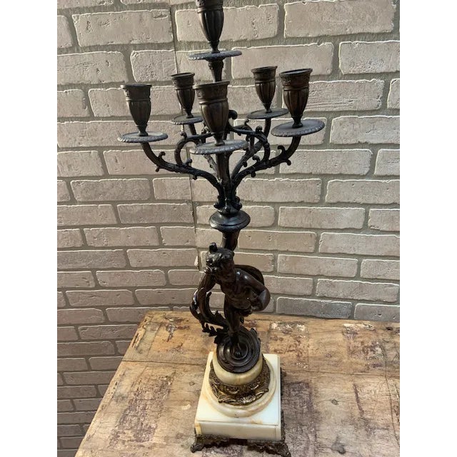 Black Signed Antique French Bronze Garniture Clock Set by Albert-Ernest Carrier-Belleuse For Sale - Image 8 of 12