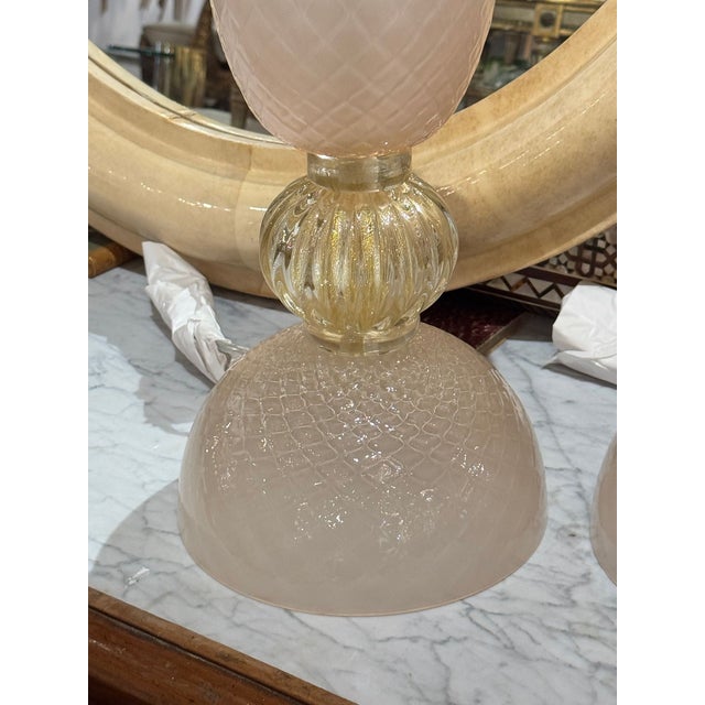 Murano Pink and Gold Glass Lamps - a Pair For Sale - Image 4 of 6