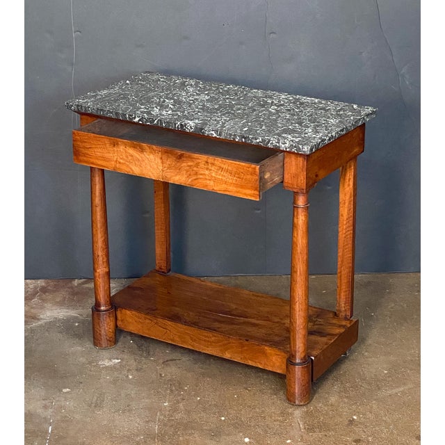 French Empire Console Table of Flame Mahogany With Marble Top For Sale - Image 4 of 11