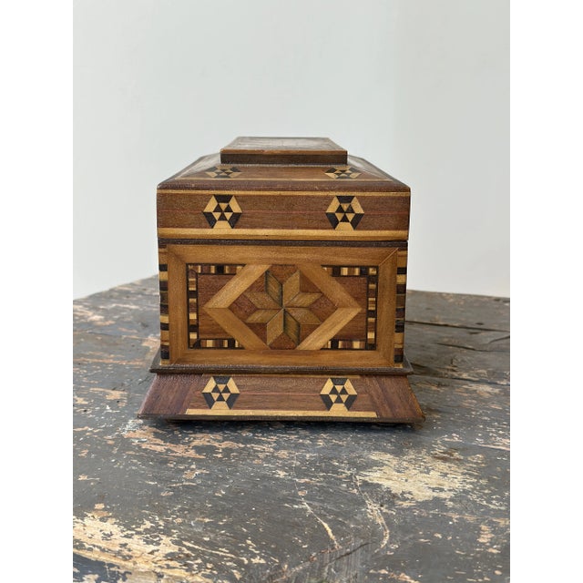 Vintage Parquetry Box With Removable Tray + Velvet Interior, Circa 1920s-30s For Sale - Image 13 of 17