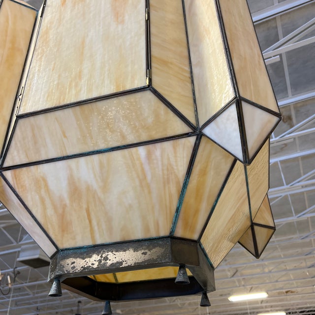 Late 19th Century Antique Large Slag Glass Lantern Chandelier For Sale - Image 5 of 11