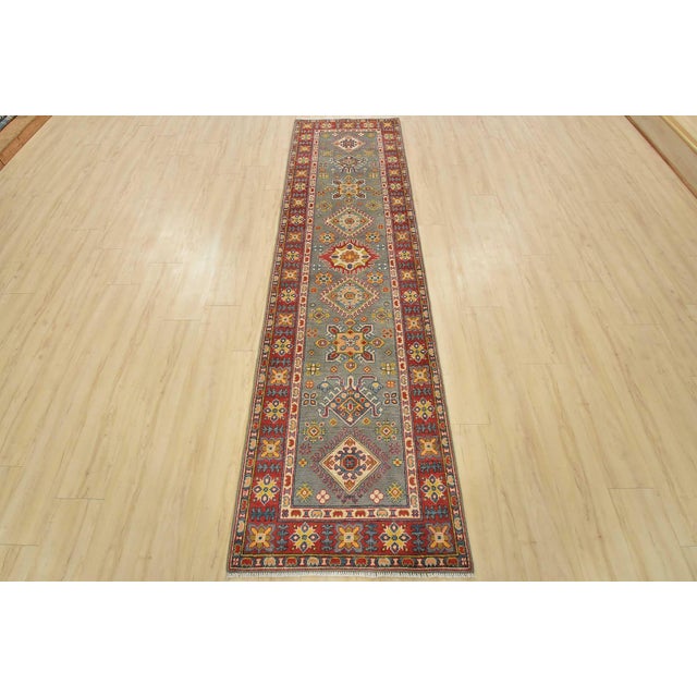 Farmhouse Kazak Runner 2’8” X 9’9” Gray Wool Tribal Hand-Knotted Oriental Rug For Sale - Image 3 of 13