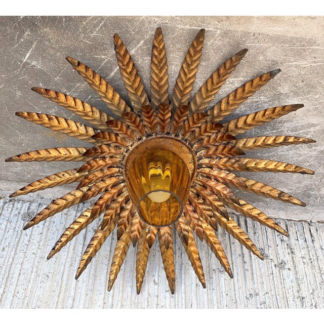 Mid Century Sunburst Ceiling Fixture With Glass Tulip For Sale - Image 6 of 13
