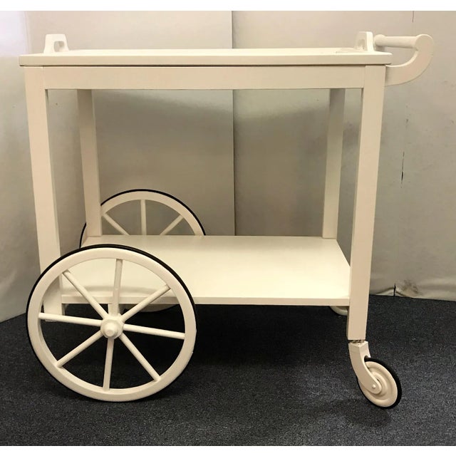 1950s Vintage Wooden Bar Cart With Removable Mercury Glass Tray Top For Sale - Image 5 of 12