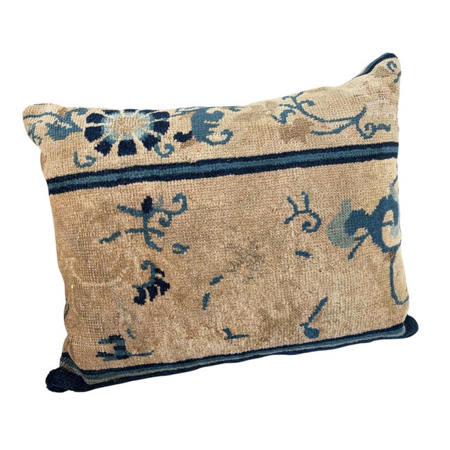 Superb Custom made decorative throw Lumbar pillow is hand made from an antique Chinese rug fragment, featuring vintage...