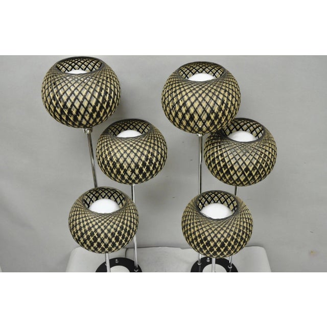 Vintage Mid Century Modern Woven Spun Fiberglass Triple Shade Table Lamp - Pair For Sale - Image 16 of 18