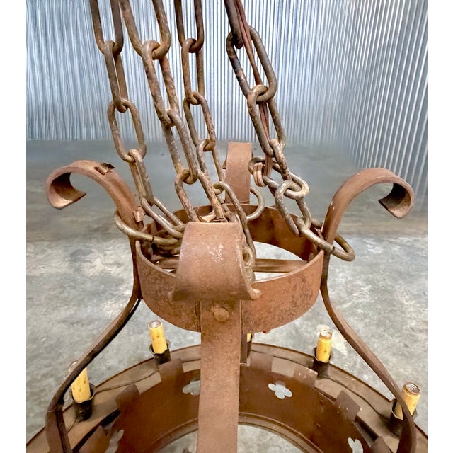 Vintage Round Iron Quatrefoil Chandelier For Sale - Image 16 of 18