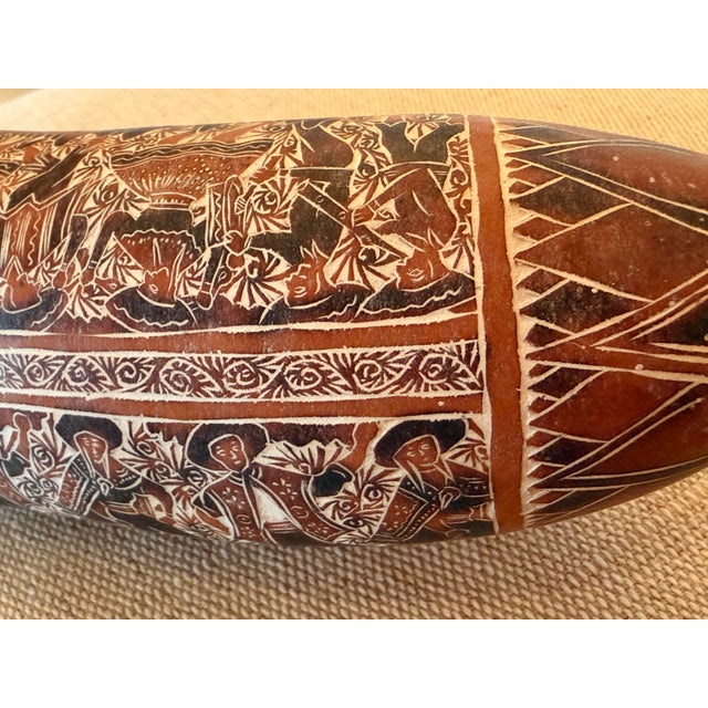 Vintage Intricately Hand-Carved Peruvian Folk Art Storyteller Gourd Rattle For Sale - Image 13 of 15
