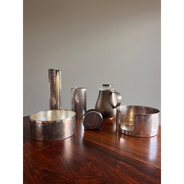 Renzo Cassetti Handcrafted Silver Tableware Set All pieces are signed Excellent condition Designer objects Napkin rings...