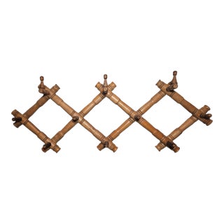 Vintage Pine 10 Peg, Faux- Bamboo Coat Rack For Sale