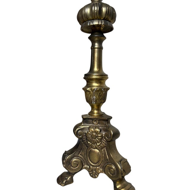 Antique Brass Gothic Church Candlestick – Chapel/Monastery Altar Candle Holder With Lion Paw Feet For Sale - Image 4 of 7