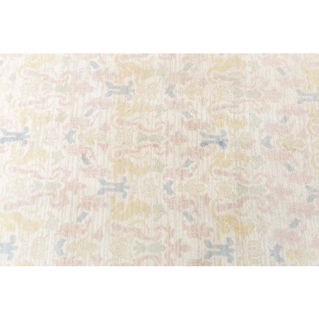 Spanish Doris Leslie Blau Vintage Spanish Floral Soft Beige Hand-Knotted Wool Carpet For Sale - Image 3 of 9