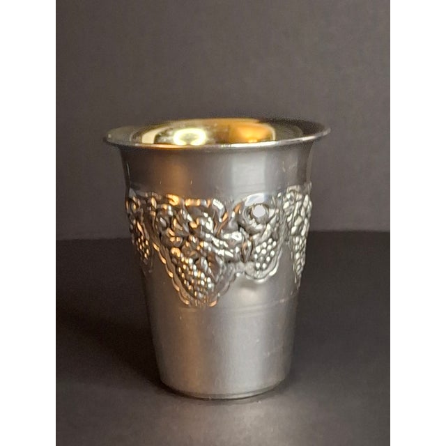 Metal Vintage Hazorfim Sterling Silver Kiddush Cup Grape Motif Gold Wash Interior 47g For Sale - Image 7 of 17
