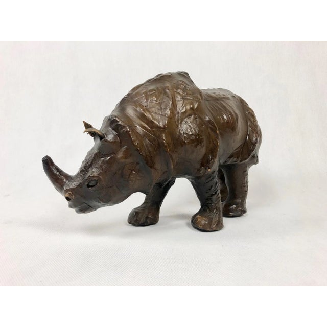 Vintage Leather Rhino Sculpture Figure, 1960s For Sale - Image 9 of 10
