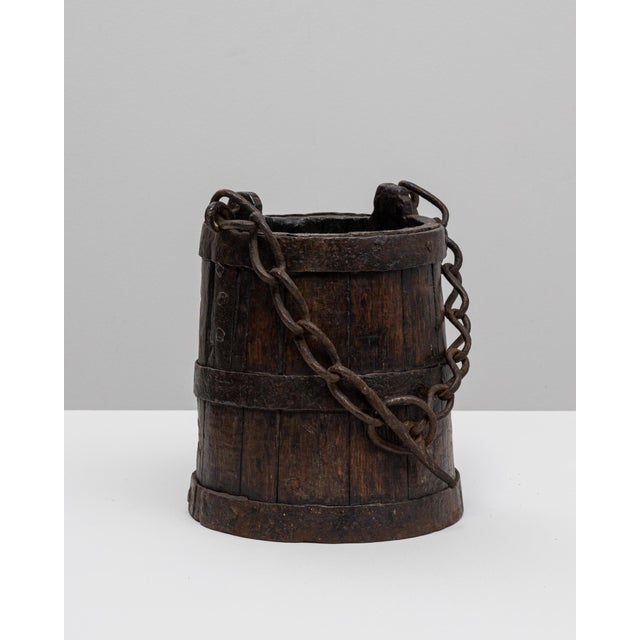 1800s French Primitive Wooden Bucket With Chain For Sale - Image 12 of 18