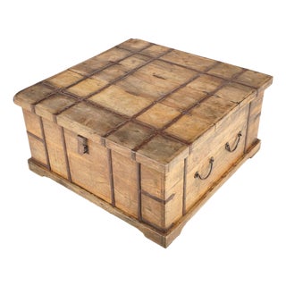 Mid 20th Century Reclaimed Wooden Dual Opening Square Storage Trunk For Sale