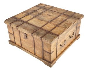 Mid 20th Century Reclaimed Wooden Dual Opening Square Storage Trunk