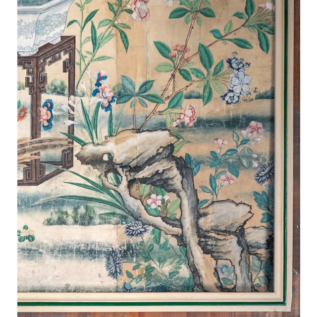 18th Century Chinese Watercolor Wallpaper Painting Bird of Paradise Floral Garden For Sale In New York - Image 6 of 15