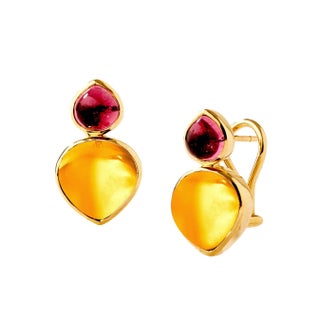 Mogul Gemstone Heart Clip Earrings Citrine, 2 Pieces For Sale