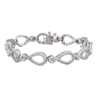 1.38ctw Diamond Teardrop Link Bracelet 14k White Gold 6.75" 7.7mm For Sale