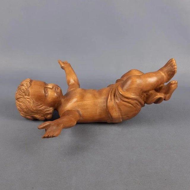 Brown Handcrafted Carved Wood Sculpture of a Child, Italy, 20th Century For Sale - Image 8 of 18