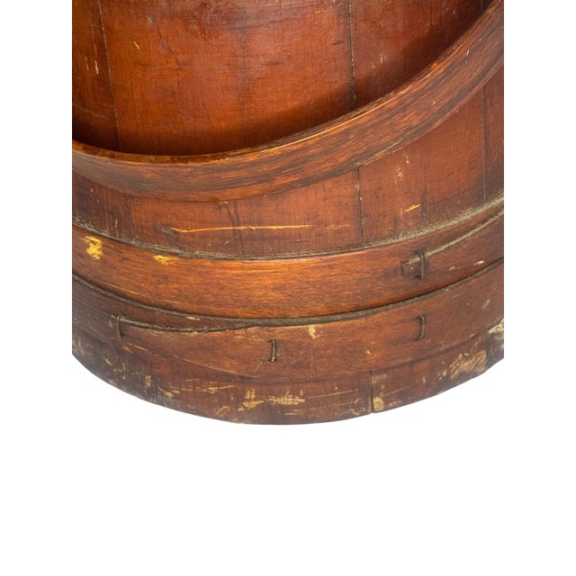Wood Antique Primitive Wood Firkin Staved Bucket Iron Bail Handle Victorian Decoupage For Sale - Image 7 of 10
