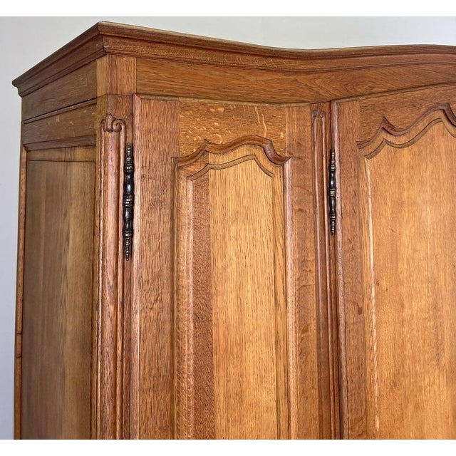 Vintage Louis XVI French Four Door Oak Carved Armoire For Sale - Image 4 of 12