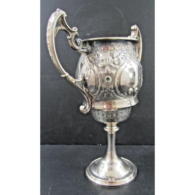 1900s Victorian Silver Plated Trophy Cup Cast Scroll Handles Chased Floral Design For Sale In Miami - Image 6 of 12