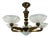 Art Deco Bronze and Opalescent Glass Six-Light Chandelier attributed to Ezan, France For Sale
