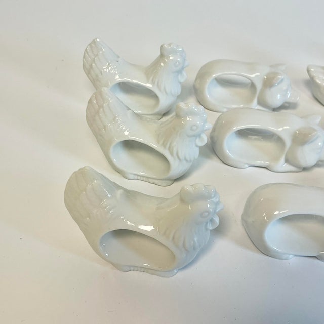 1970s Vintage French Blanc Porcelain Barn Yard Animal Napkin Rings - Set of 12 For Sale - Image 6 of 14