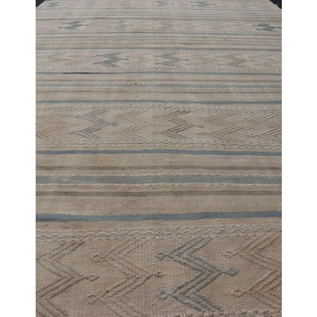 Tribal Turkish Vintage Kilim With Embroidered Motifs in Light Tan, Blue L. Brown For Sale - Image 3 of 11