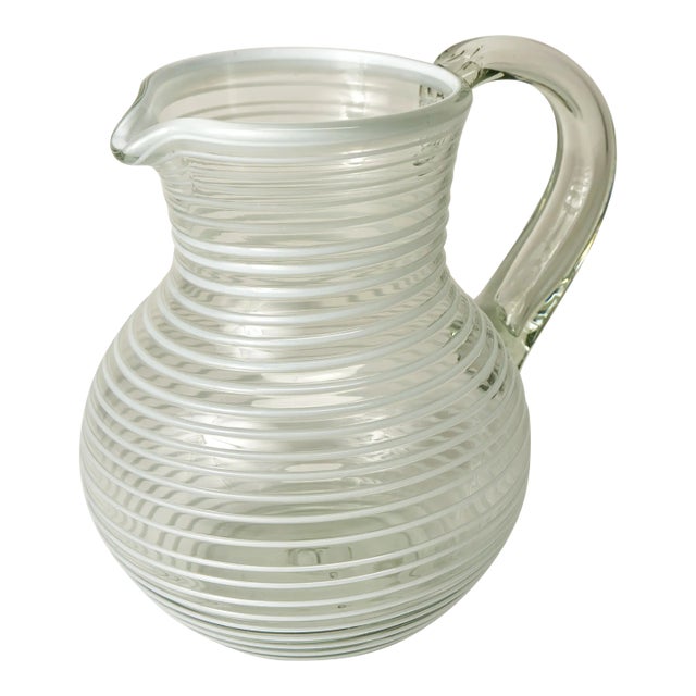 Hand Crafted Swirl Detail Glass Pitcher Made in Mexico For Sale