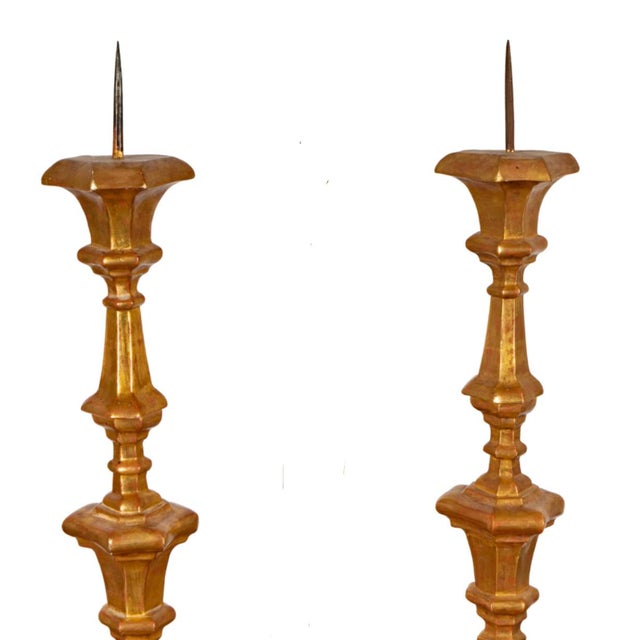 Pair of 18th C Style Giltwood Picket Candlesticks