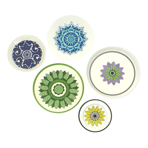 Multi Colored Snowflake / Sunflower Motif Wall Plate Curation - Group of 5
