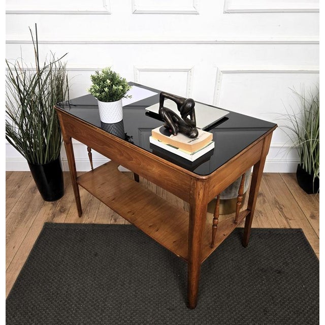 Wood Mid-Century Art Deco Italian Walnut Burl Glass Writing Desk Table, 1940s For Sale - Image 7 of 10