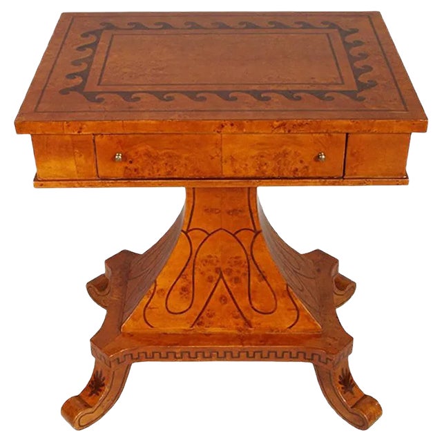 19th-Century Biedermeier Style Inlaid Burl Elm Side Table, 1850s For Sale