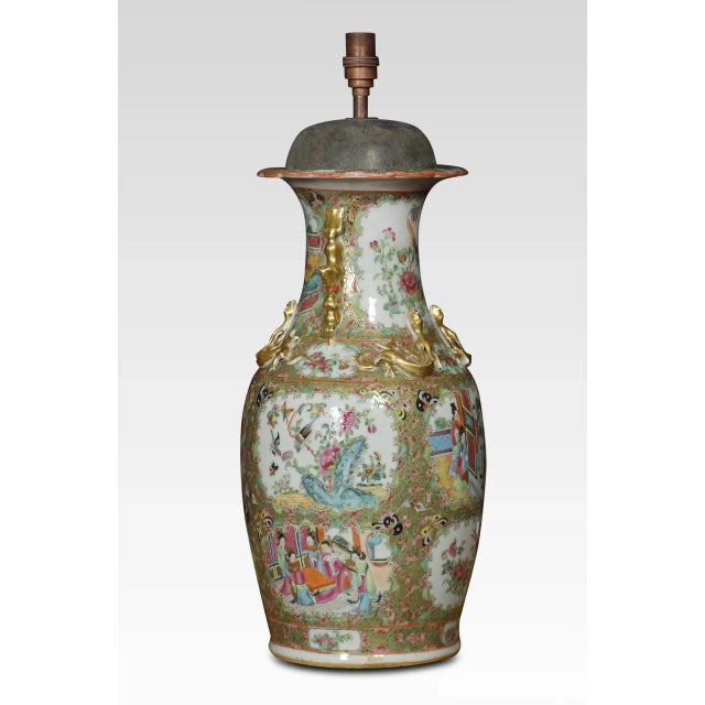 Cantonese Famille Rose Vases Lamp, 1890s For Sale - Image 5 of 7