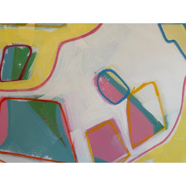 Teal Large Contemporary Abstract Acrylic Painting – Sunny Yellow & Teal Mosaic Expressionism For Sale - Image 8 of 11