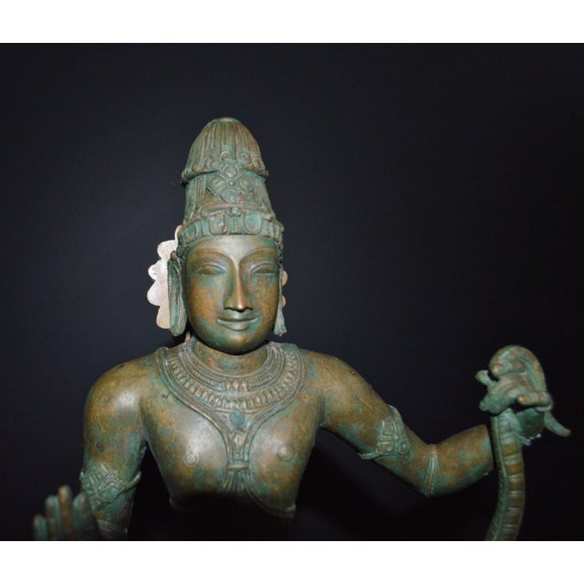 Indian Mid Century Indian Chola Style Bronze Metal Krishna Dance Snake Tandava Tall Large Antique Statue Figure For Sale - Image 3 of 13
