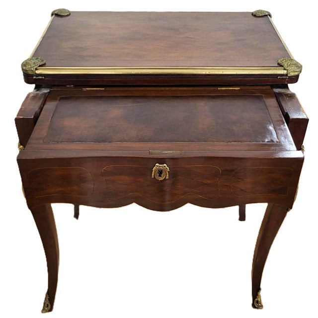 Antique French Bronze & Inlaid Mahogany Flip Top Game Table Desk For Sale - Image 11 of 18
